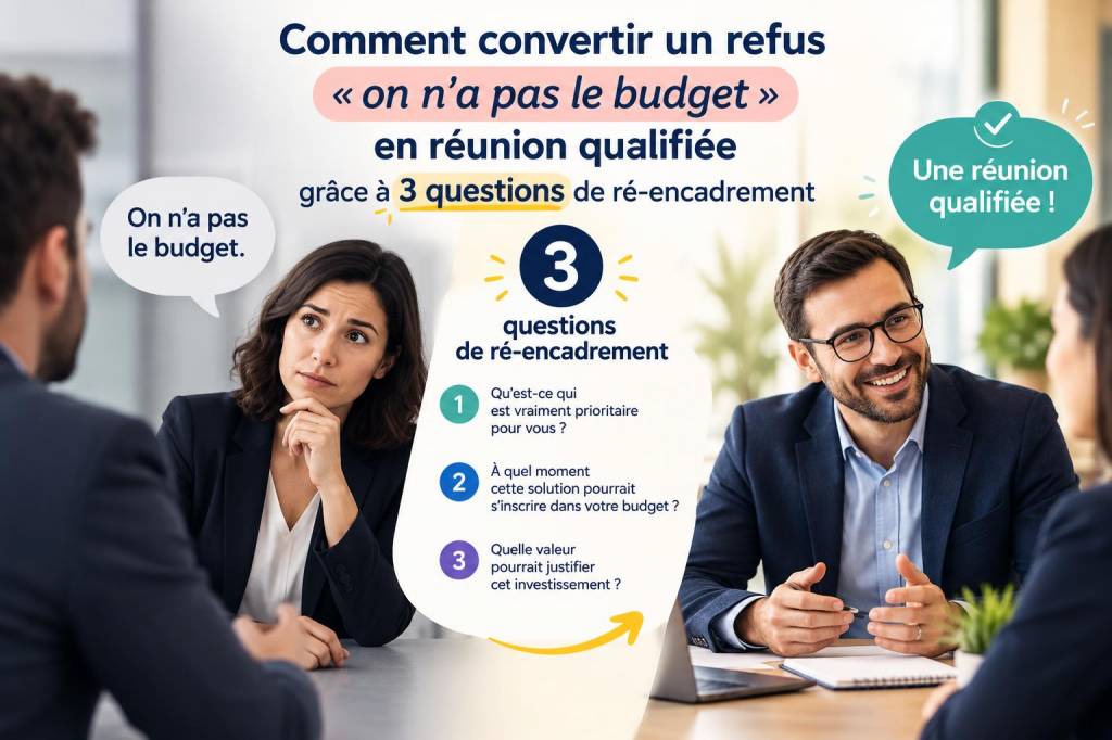 Comment convertir un refus « on n'a pas le budget » en réunion qualifiée grâce à 3 questions de ré‑encadrement